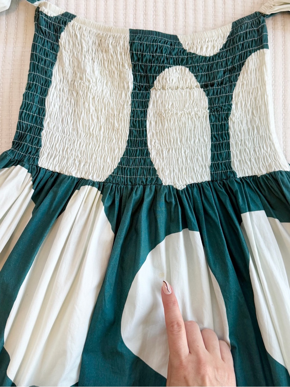 Cala De La Cruz Polka Dot Off-Shoulder Smocked Bodice Cotton Midi Dress - Picture 7 of 7